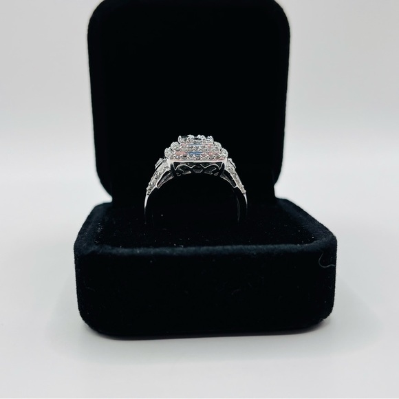 1.00 CT Cushion Cut Natural Diamond Sterling Silver Cross Ring - Picture 4 of 5